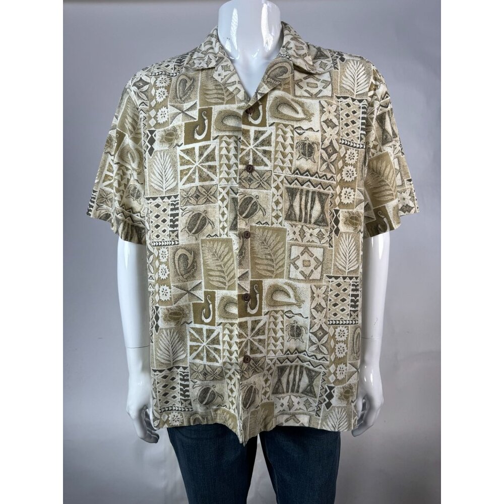 Ho Aloha Made In Hawaii Mens Beige Hawaiian Shirt